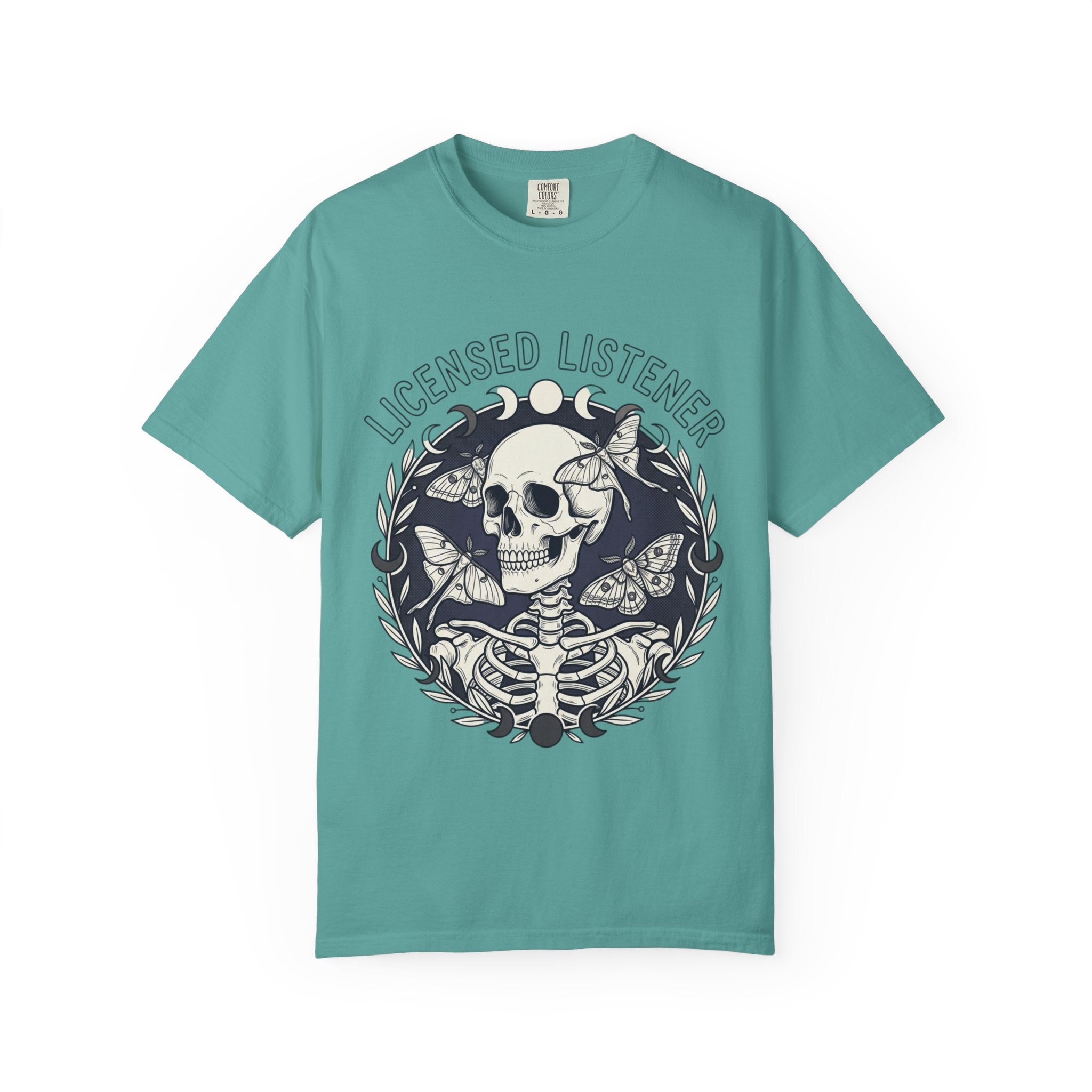 Licensed Listener Skull T-Shirt — Gothic Floral Graphic Tee for Music & Mystery Fans