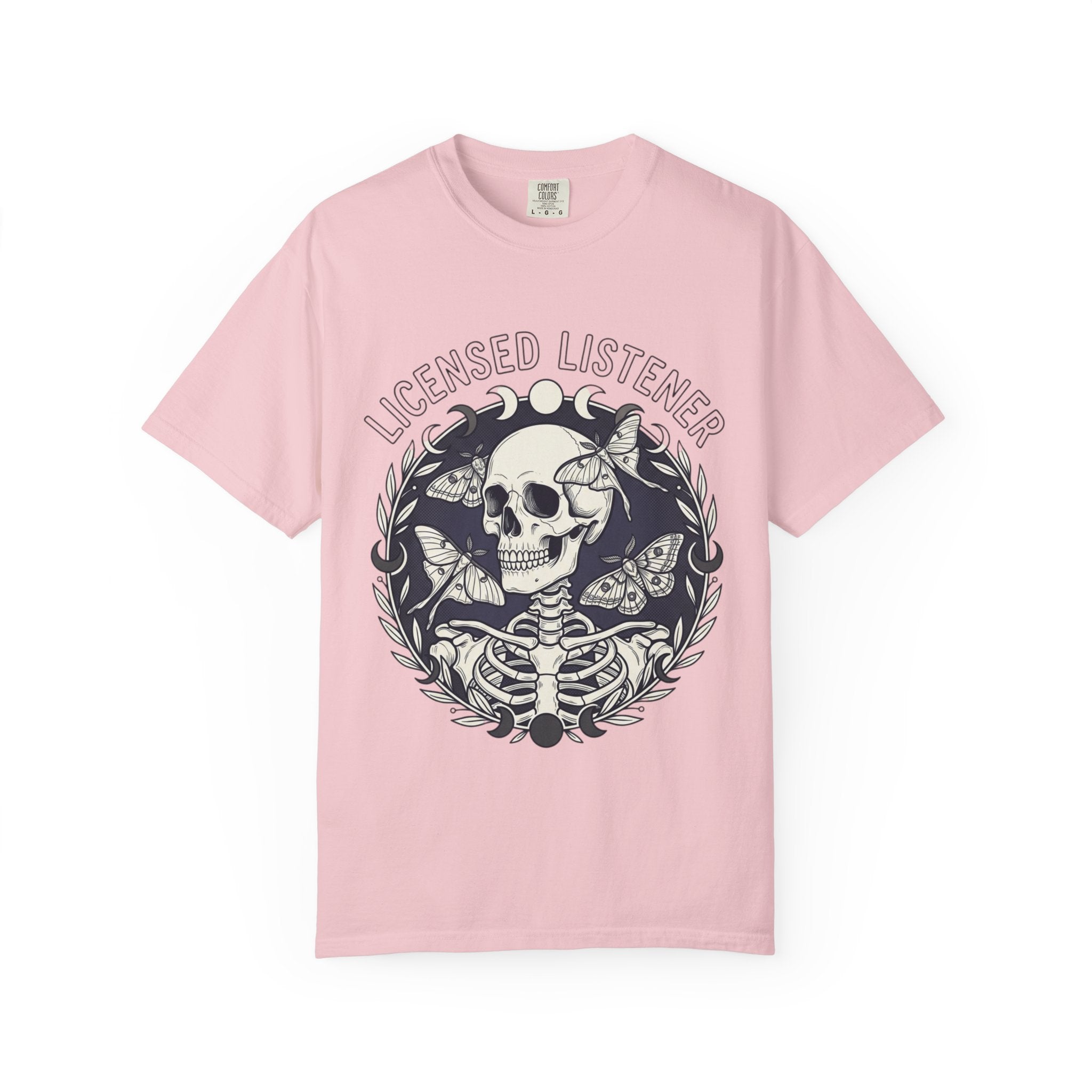 Licensed Listener Skull T-Shirt — Gothic Floral Graphic Tee for Music & Mystery Fans