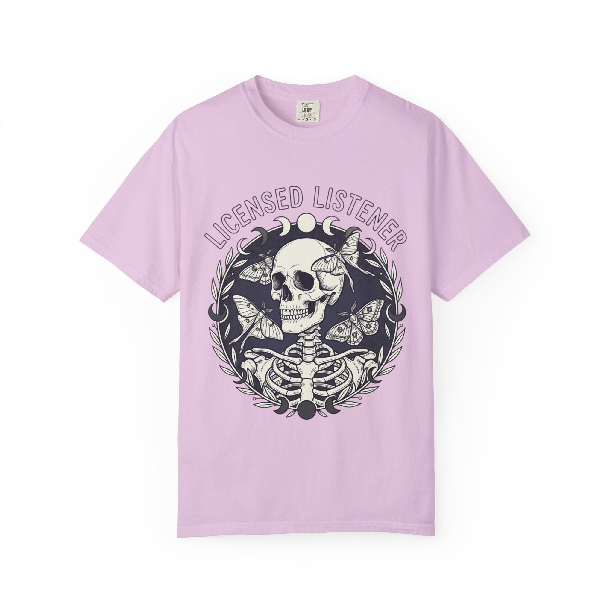 Licensed Listener Skull T-Shirt — Gothic Floral Graphic Tee for Music & Mystery Fans